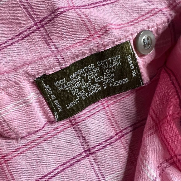 Gitman Bros Mens Pink Plaid Button Down Polo Short Sleeve Collared Medium - Picture 8 of 9